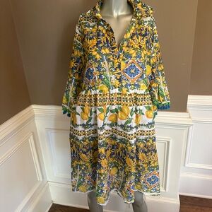 Leoni Al Sole Lemon Multicolred Shirt Dress Sz S/M